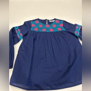 Vineyard Vines Navy Tunic Young Girls Top with Teal and Pink Embroidery.